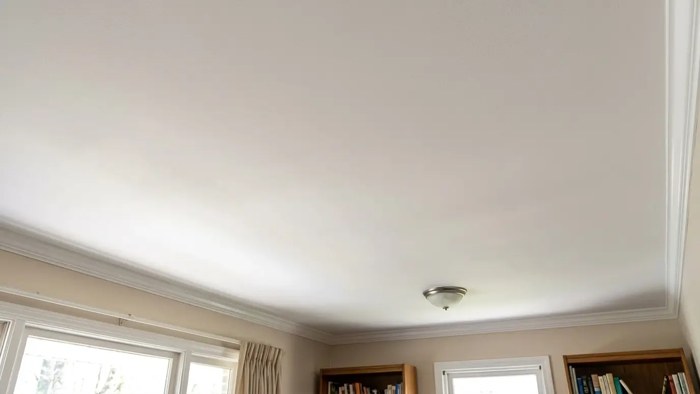 After: Water-stained ceiling repaired | Music City Remediation After: a living room ceiling with a smooth, repaired and freshly painted ceiling