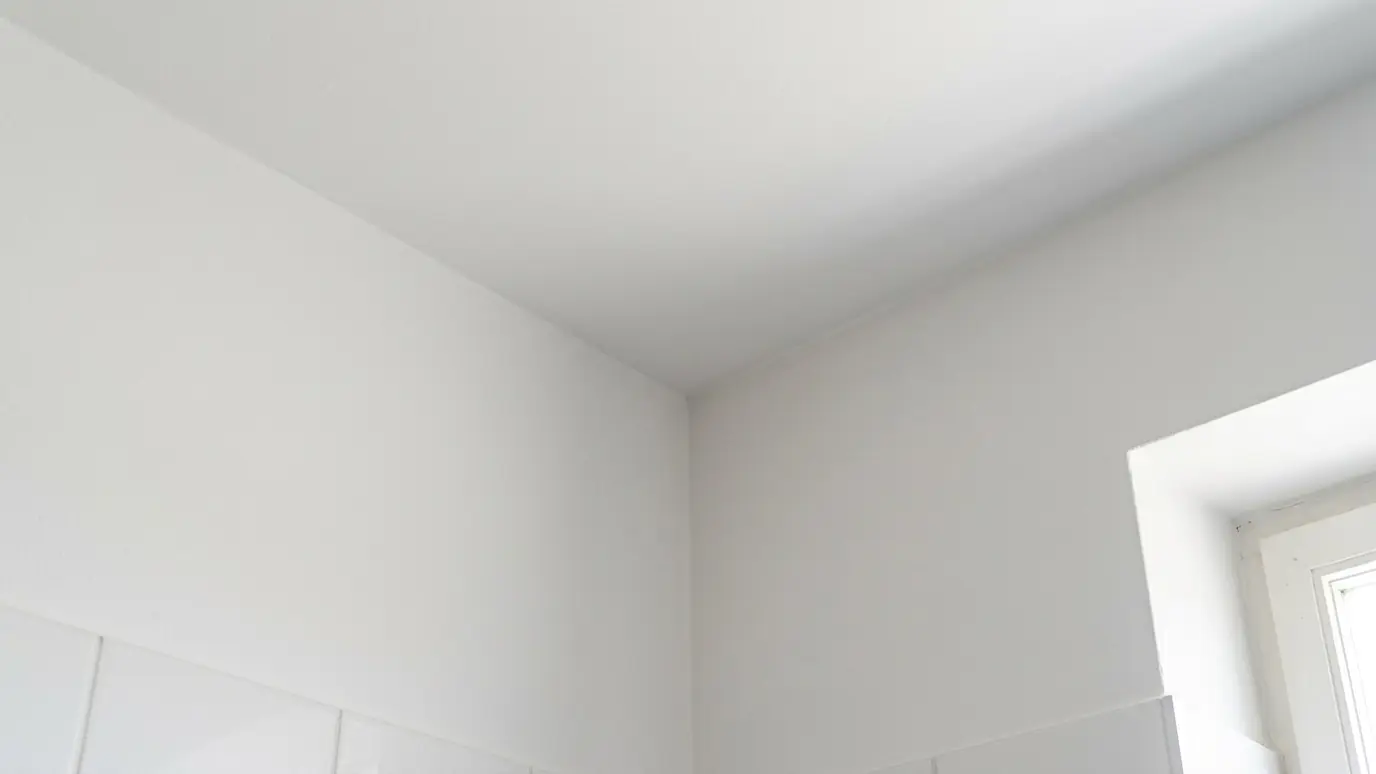 After: Bathroom mold removed | Music City Remediation After: a bathroom corner with a clean white painted wall and ceiling